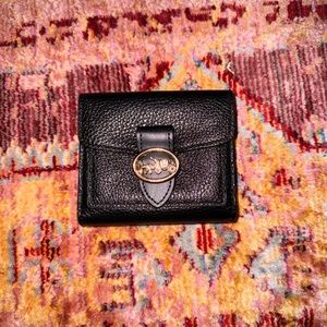 Black Leather Coach Button-Up Wallet